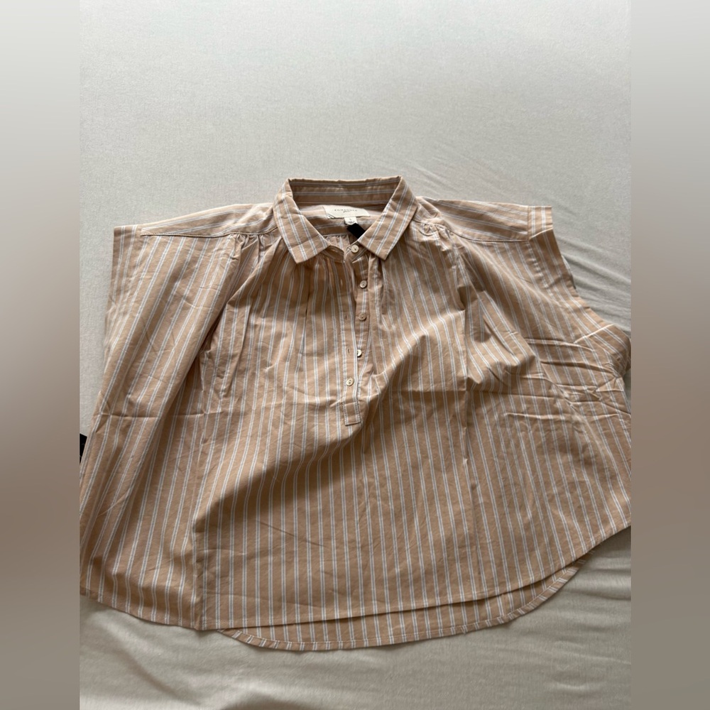 NWT Tuckernuck Pomander Place Tan Stripe Drop Shoulder Rosie Popover Top Large